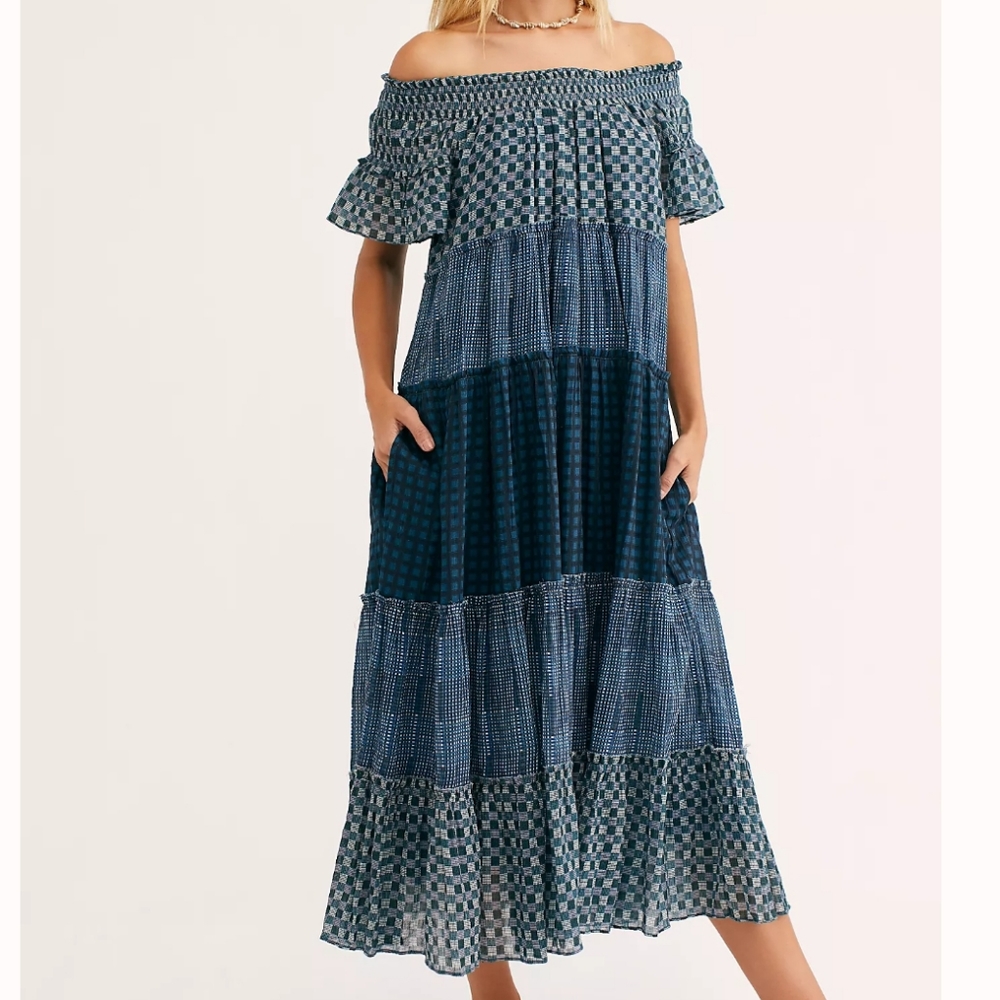 Something Real Off The Shoulder Plaid Maxi Dress